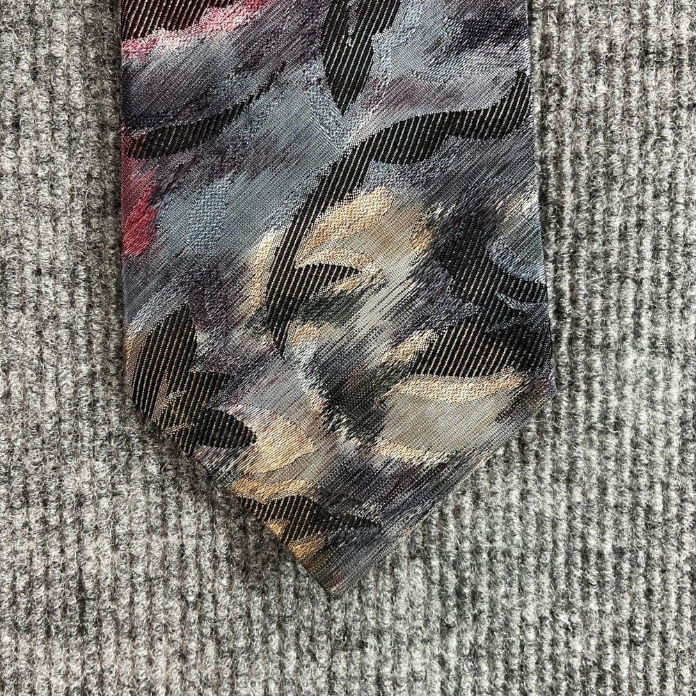 Pierre Cardin Mens Abstract Floral Necktie Burgundy Grey Blue USA Made 1197